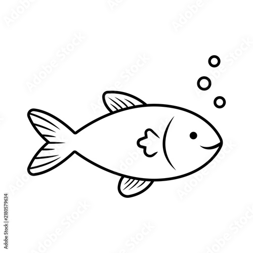 Cute Fish Line Art Illustration with Bubbles