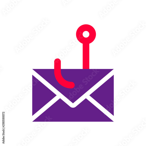 Magenta phishing icon showing an envelope with a downward arrow, representing deceptive email, cyber fraud, malicious messages, and online security threats.