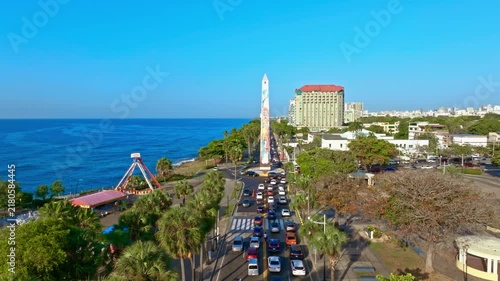 Highway along the capital's coastline, aerial view. Aerial view of cityscape on the Caribbean coast. Famous American landmarks. Summer trip. Santo Domingo, Dominican Republic – August 20, 2026.