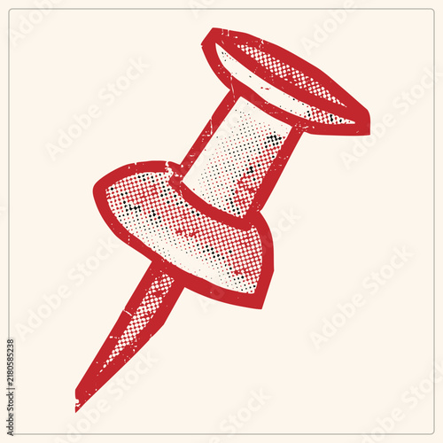 Bild auf Leinwand Stylized red pushpin with halftone dots and grunge texture