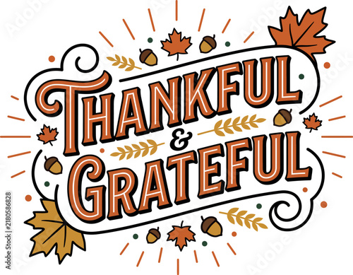 Cuadro en lienzo Decorative thanksgiving typography featuring the phrase thankful and grateful su