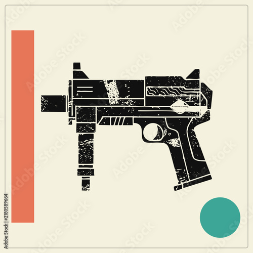 Foto Cream bg graphic of a black stencil SMG with circuit