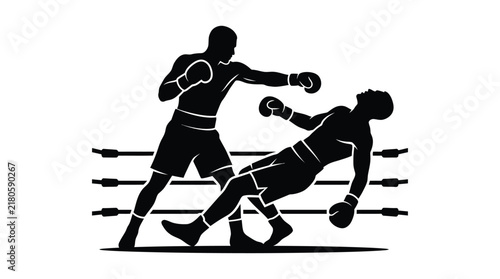 Obraz na plátně Boxers in action dynamic fighting scene black silhouette
