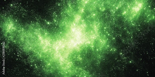Abstract green stardust background with glowing particles and cosmic light texture