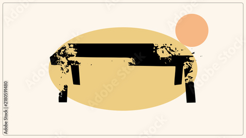 Foto Weathered black bench/daybed against beige oval