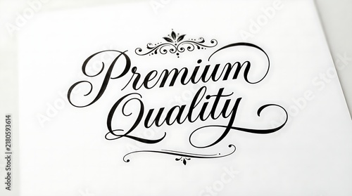 Premium quality text design with elegant calligraphy flourishes and vintage style decorative swirl elements