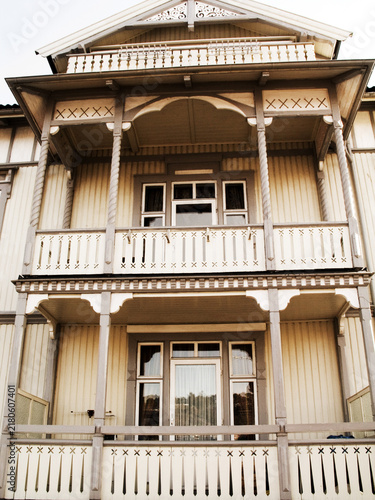 Fotografía Front, vintage wood building and house in Norway, apartment and property for travel, vacation and tourism