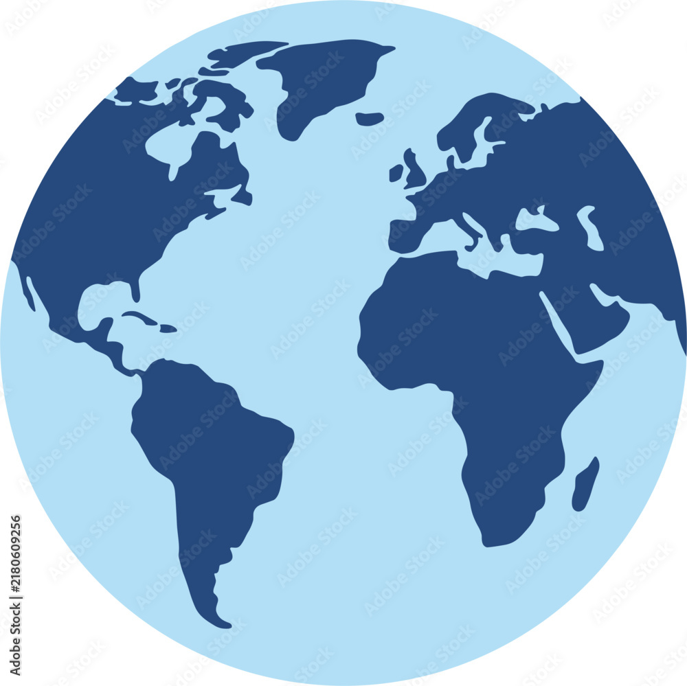 Obraz premium Minimalist flat vector illustration of the planet earth showing continents in blue colors on a light background