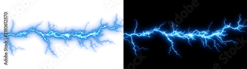 Cuadro en lienzo Lightning bolt of blue electric energy striking horizontally with dense branchin