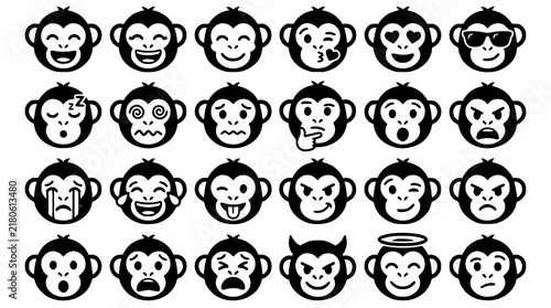 Cute Monkey Emoji Faces Vector Collection with Funny Emotional Cartoon Expressions