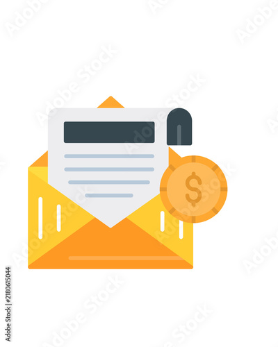 Mail envelope with invoice letter and coin currency icon isolated PNG