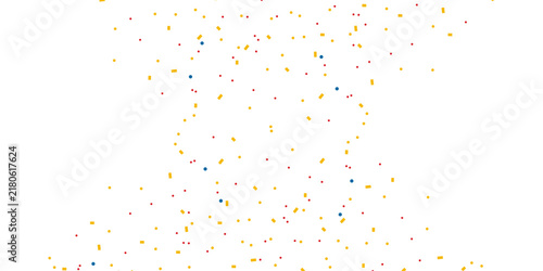 Colorful confetti particles floating on white background for festive celebration and party design event announcement layout.