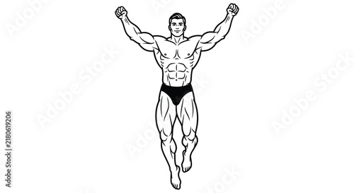 фотографія Muscular male figure with arms raised black and white silhouette illustration