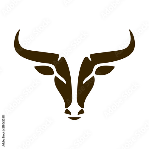 Bull Silhouette Vector Illustration on White Background with Large Horns, Wild Animal Symbol for Wildlife, Cattle, Buffalo, Tattoo, Logo, Icon and Decorative Design