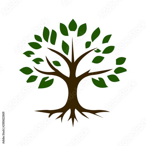 Tree with Roots and Green Leaves Vector Illustration, Nature Plant Symbol for Spring, Summer, Ecology, Environment, Growth, Forest, Garden and Eco-Friendly Design