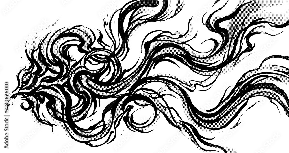 Fototapeta premium Abstract halftone texture background. Flowing organic lines twist and undulate gracefully to simulate drifting smoke or blowing hair.