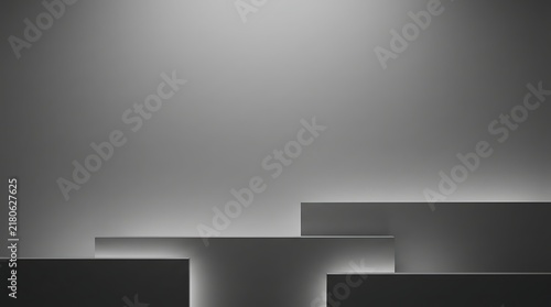 Gray stepped platforms create a minimalist backdrop with subtle lighting and graduated tones steps levels tiers stages