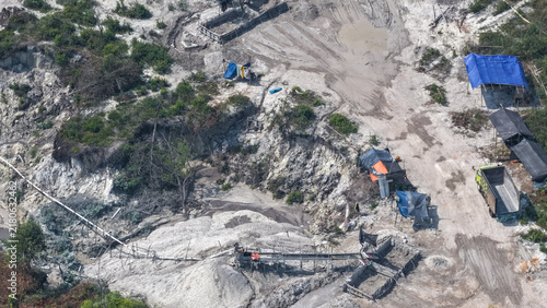 Canvastavla Small scale mining site with earth excavation and makeshift shelters in South Ka