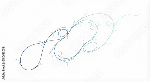 Elegant Blue Teal Abstract Floral Swirl Ornamental Flourish Design