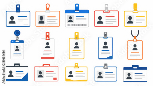 Colorful collection of identification badges with minimalistic flat design