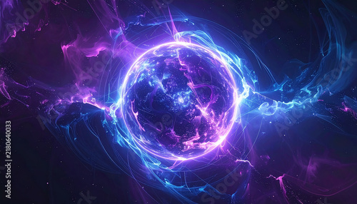 Glowing Quantum Particles Abstract Science Technology Background