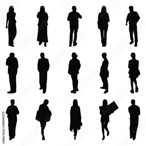 Vector collection set of individual people silhouettes.	
