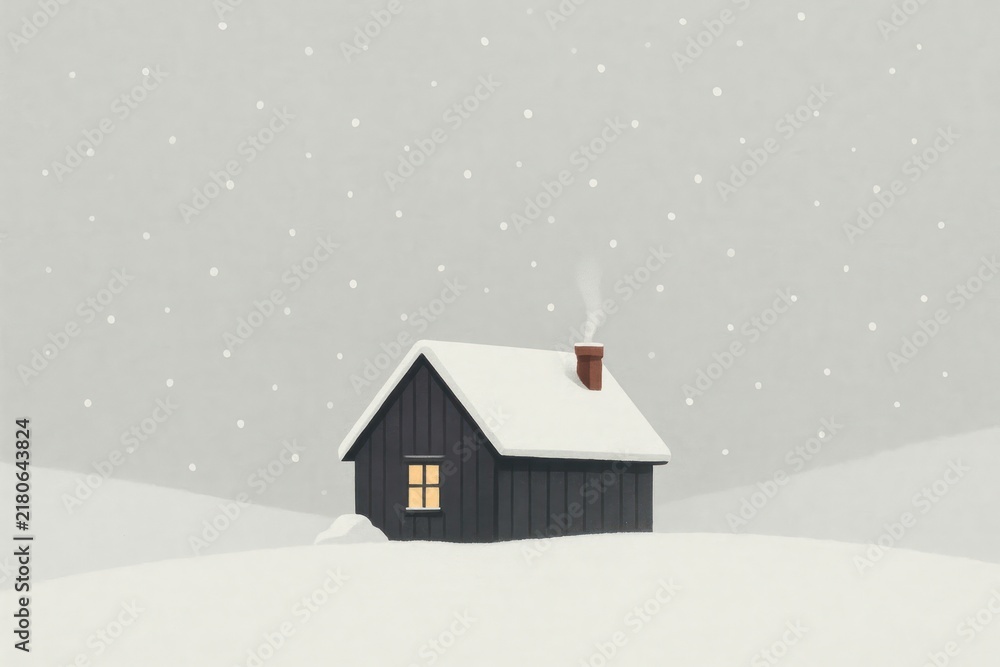 Fototapeta premium Cozy cabin amidst snowy landscape.