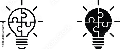 Light bulb puzzle pieces icon set vector illustration