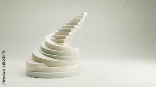 Abstract Spiral Staircase Growth Concept, Minimal 3D Render for Business Strategy and Professional Development Presentation