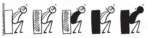 Foto A stick figure straining to push a large heavy block