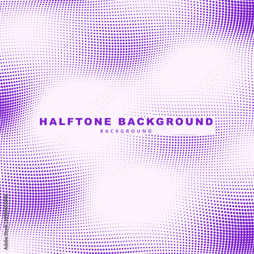 Purple halftone wave background with 3D dotted pattern and abstract geometric flow design.