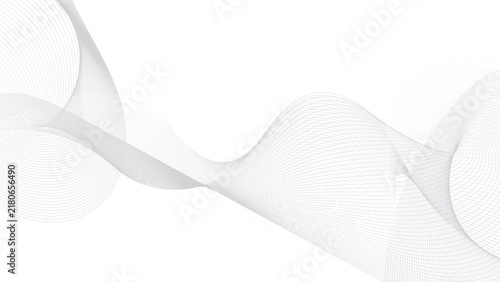 Gray abstract wave line isolated on white background. Smooth flowing curved stripes in gradient style. Futuristic motion design, minimal geometric pattern.