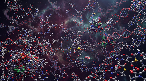 Abstract 3D Molecular Chemical Structure and Genetic DNA Research Concept