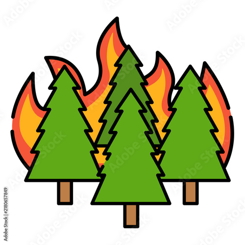 Forest Fire Icon, Burning Pine Tree, Forest Fire Disaster Illustration