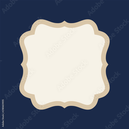 Classic ornate bracket frame in navy blue and gold, vintage label vector background with copy space