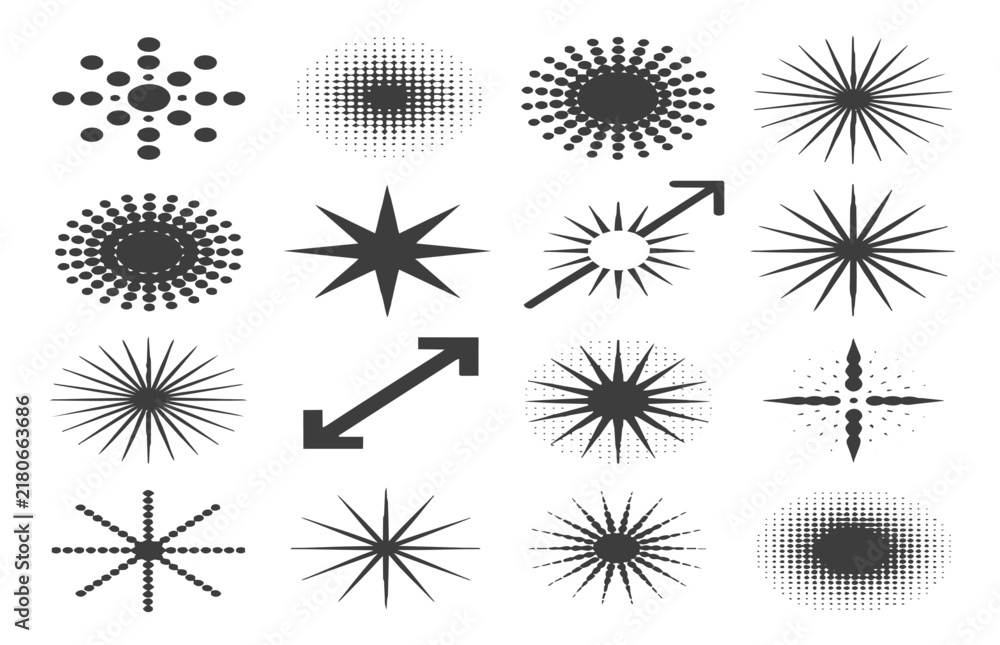 Obraz premium Black and White Star Icon Set with Snowflake, Floral and Christmas Ornaments, Winter Decorative Vector Elements for Seamless Patterns, Wallpaper and Background Design
