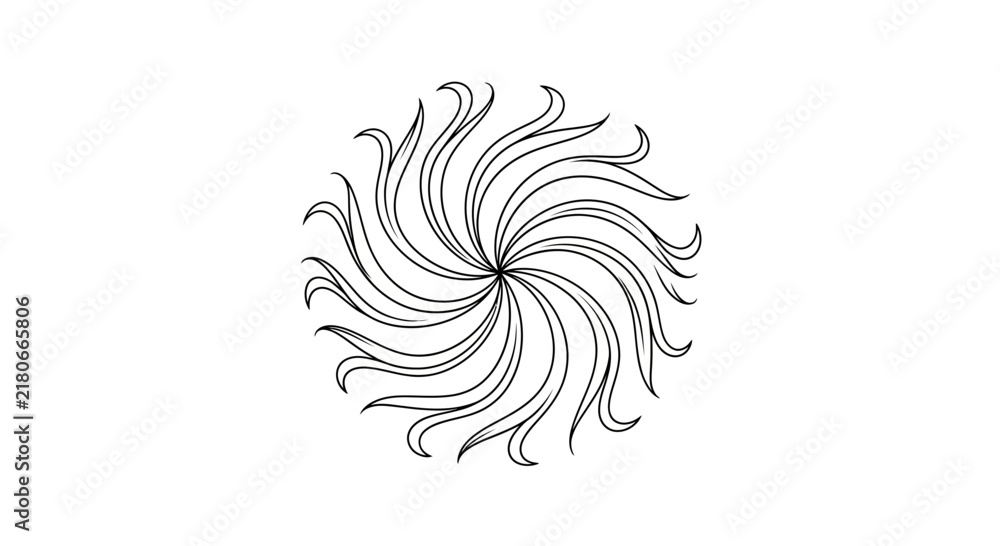 Fototapeta premium Minimalist black and white floral mandala vector illustration with intricate curved lines and a circular abstract design