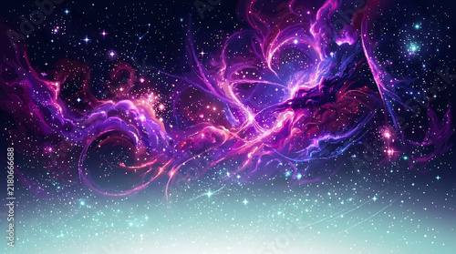 Cosmic space nebula with purple and blue lights