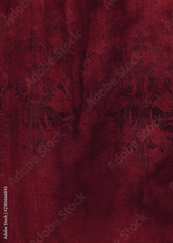 Принти на полотні Deep burgundy red velvet texture with subtle damask lace pattern