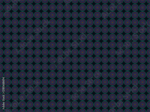 Neon concentric circles pattern on dark background for modern graphic design wallpaper.