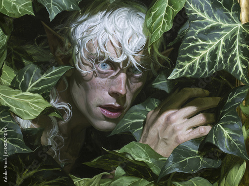 Elf‑Like Male Emerging from Ivy Leaves