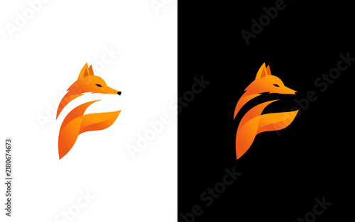 Fox Head Letter F Gradient Logo Design Vector Template