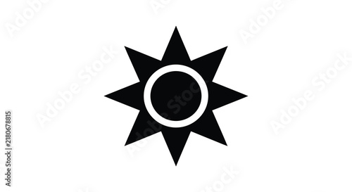 Eight pointed star with central circle a black silhouette design