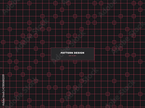 Abstract red grid pattern with geometric square maze lines on dark background