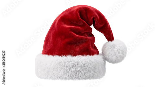 Obraz na płótnie Classic red santa claus hat with white fluffy trim png on isolated transparent b