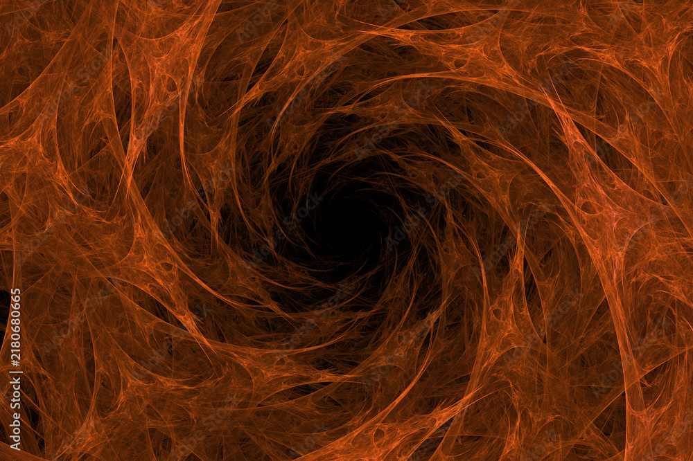 Fototapeta premium Orange Fractal Vortex Swirl with Dark Center Abstract Fiery Tunnel Background