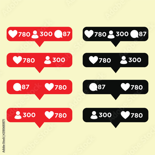 Modern Social Media Notification Icons Set in Red and Black Colors