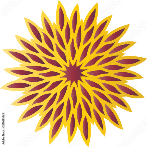 Yellow Red Sunburst Flower Mandala Vector Art