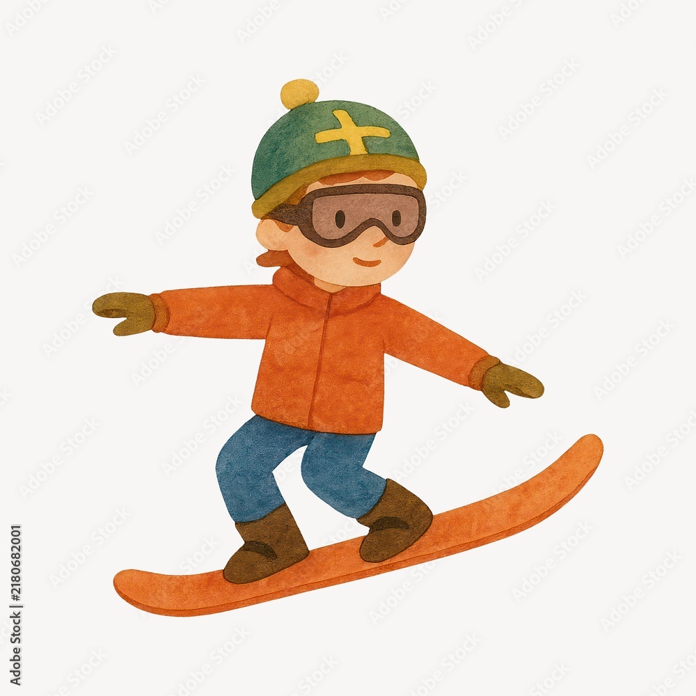 Fototapeta premium Child snowboarding in winter gear.