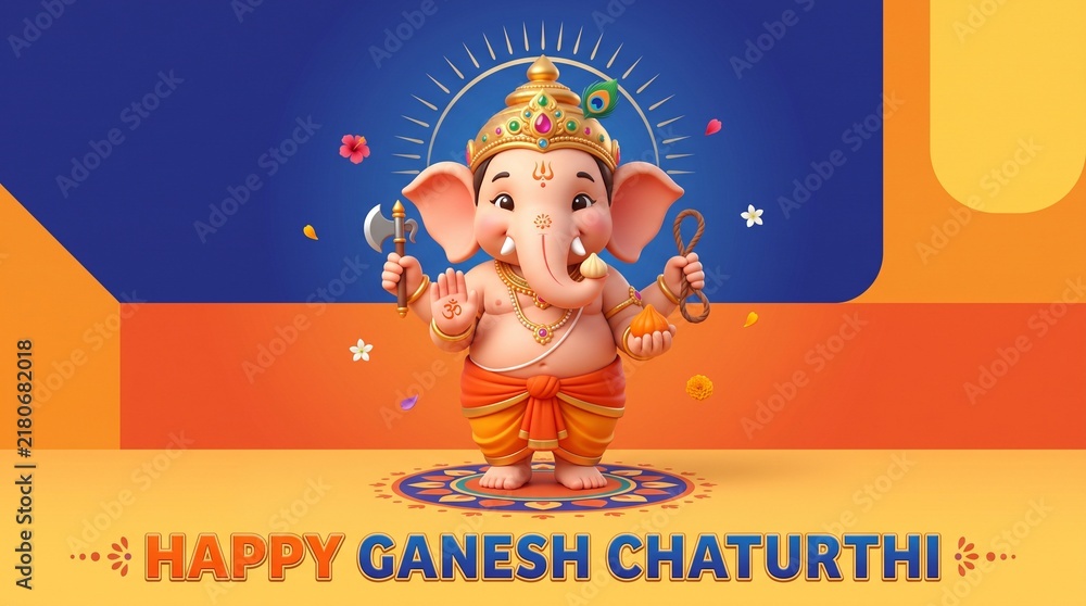 Fototapeta premium Cute lord ganesha standing for ganesh chaturthi celebration